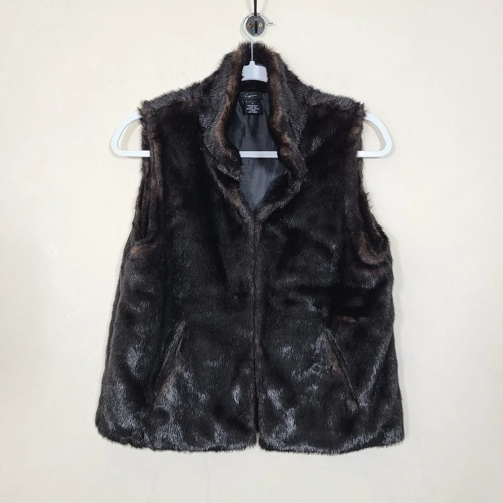 Dark Brown Faux Fur‎ Womens S Vest Mob Wife Luxury Winter Glam Elevated Casual